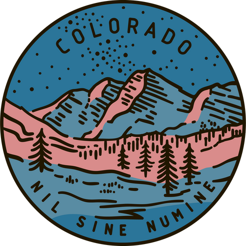 Vintage vector round label. Colorado Mountains. National Park.