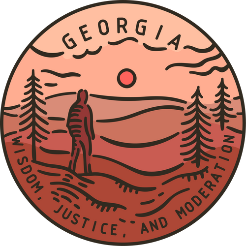 Vintage vector round label. Georgia. Blue Ridge.
