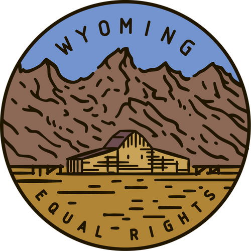 Vintage vector round label. Wyoming. Rocky Mountains.
